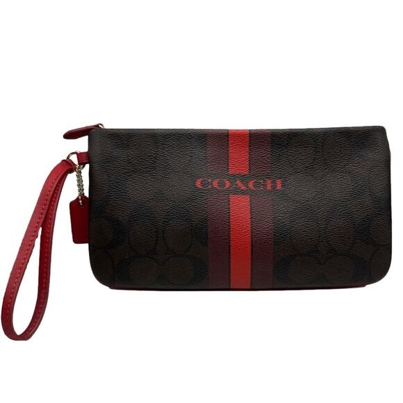 COACH Brown and Red Coated Canvas Wristlet with cardholder - Picture 1 of 8